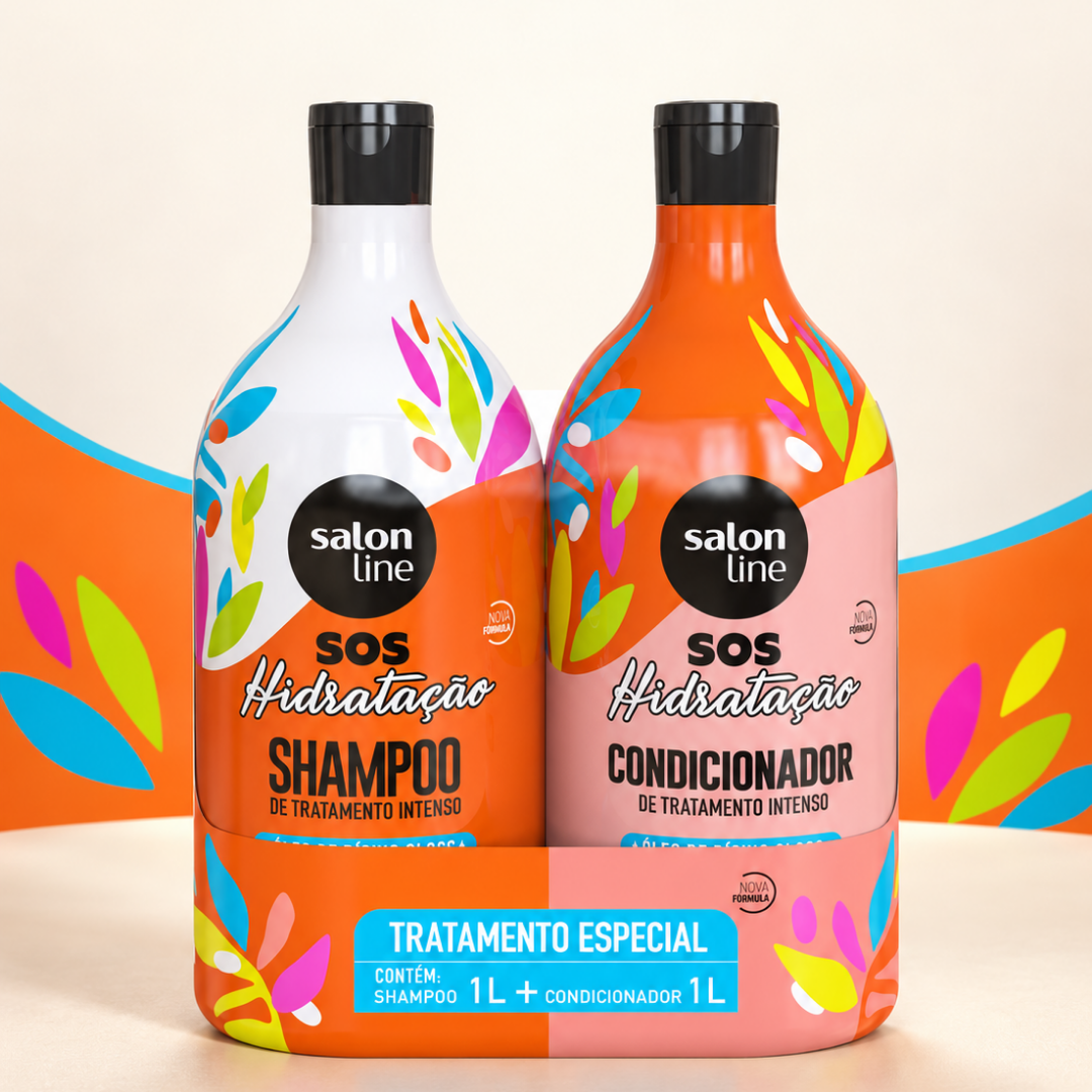 Kit Shampoo + Acondicionador SOS Hidratación Óleo Ricino Salon Line 1L 2Piezas