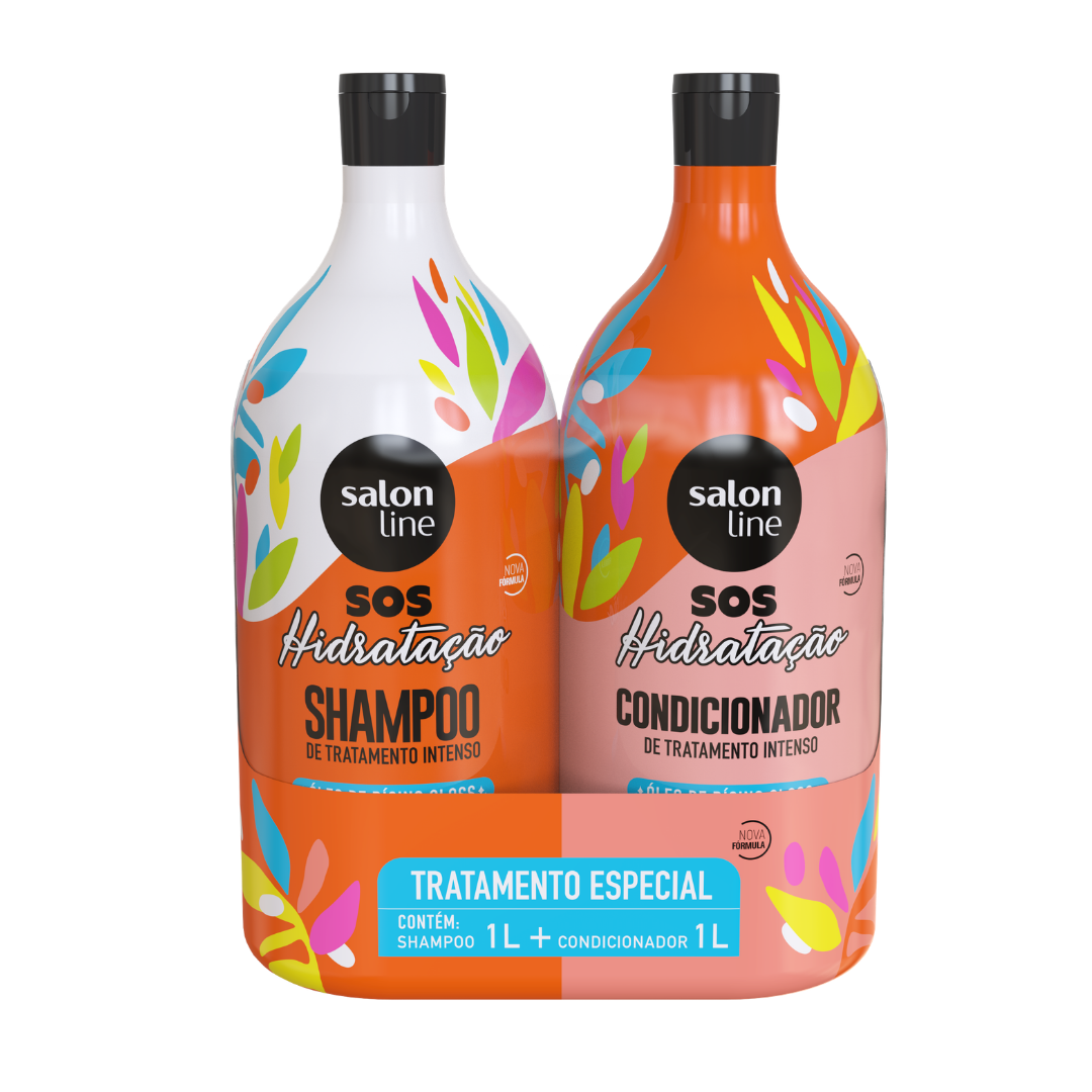 Kit Shampoo + Acondicionador SOS Hidratación Óleo Ricino Salon Line 1L 2Piezas