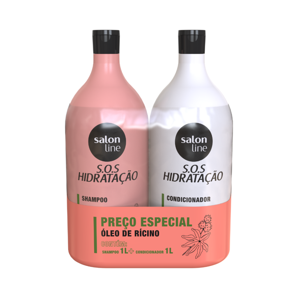 Kit Shampoo + Acondicionador SOS Hidratación Óleo Ricino Salon Line 1L 2Piezas