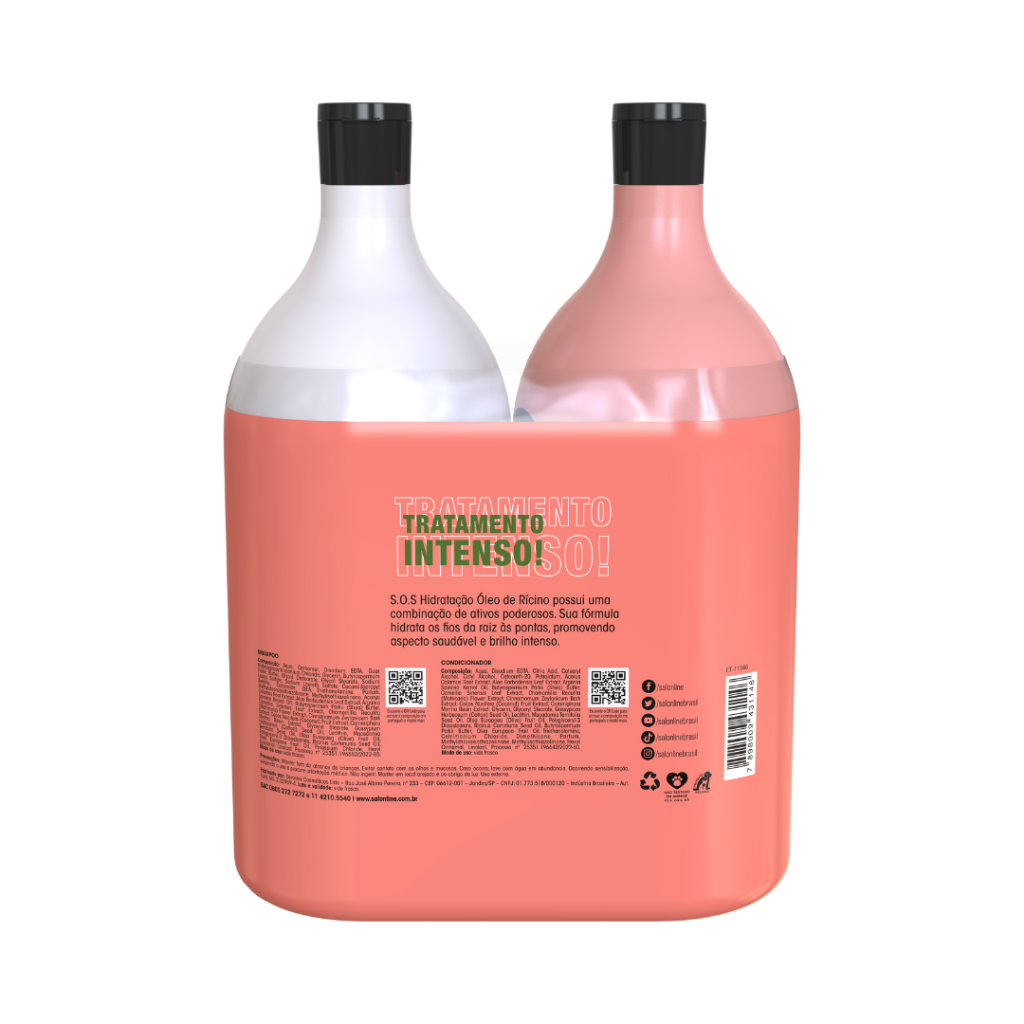 Kit Shampoo + Acondicionador SOS Hidratación Óleo Ricino Salon Line 1L 2Piezas